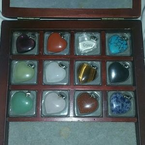 (12) heart shaped stone pendants